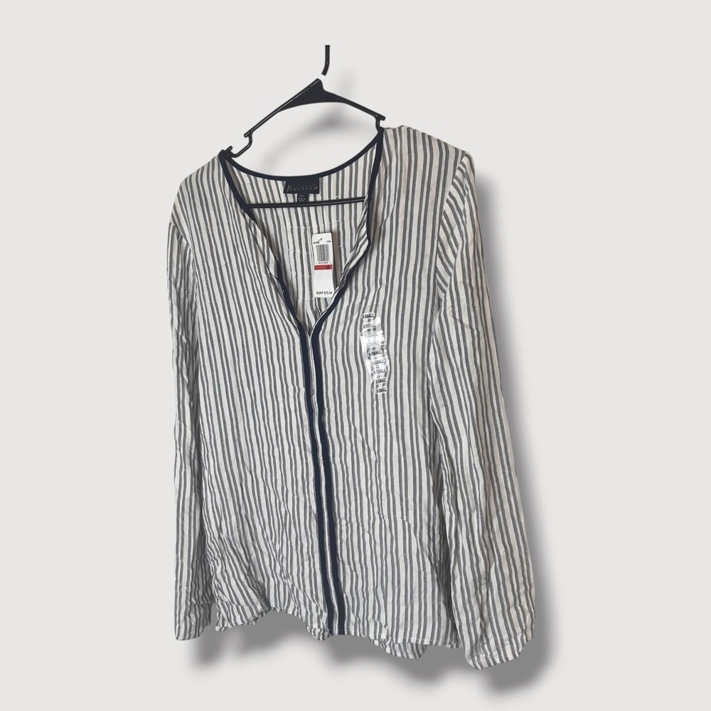 B Collection by Bobeau White Gray Striped Blouse Size XS New